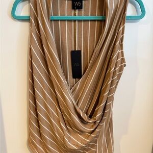 W5 Beige and White Draped Sleeveless Top